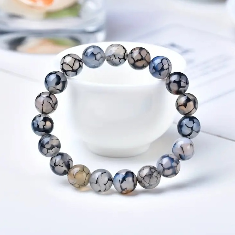 🆕New White Dragon Vein Agate 8mm Healing Gemstone Bracelet